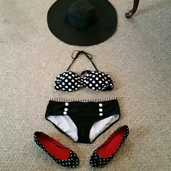 X Other - LAST CALL!High waisted bikini black white dots XL